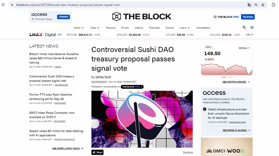 Sushi DAO财务提案以62.5%的支持率通过初步信号投票