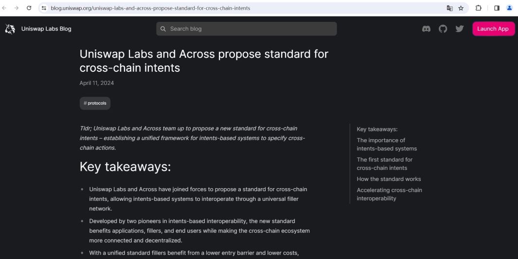 Uniswap Labs联合Across提出跨链意图标准