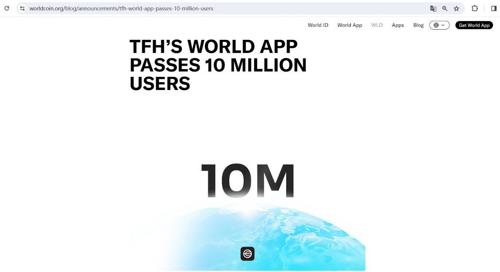 Worldcoin：World App用户数量突破1000万