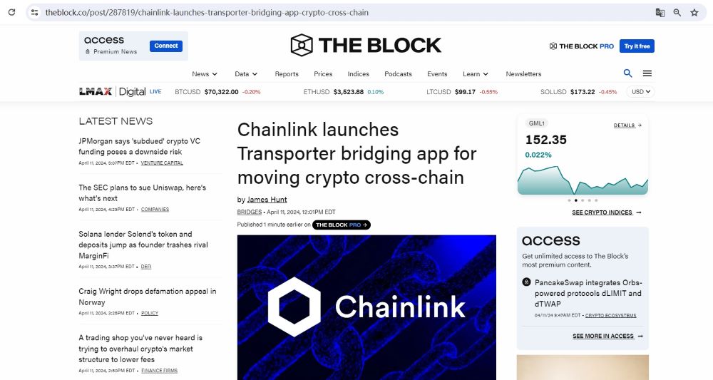 Chainlink推出跨链代币传输应用Transporter