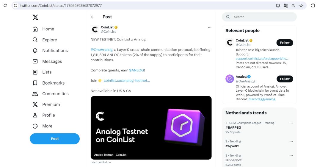 跨链通信协议Analog与CoinList合作向测试网用户提供2%的ANLOG代币