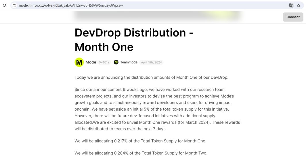 L2网络Mode公布DevDrop第一个月分配情况