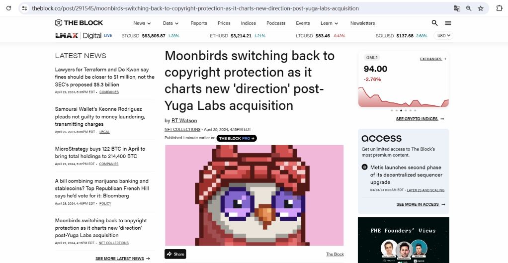 Moonbirds被Yuga Labs收购约两个月后转回版权保护