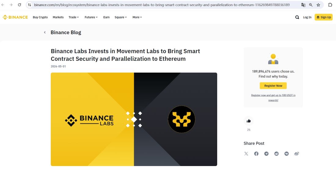 Binance Labs投资区块链网络Movement Labs