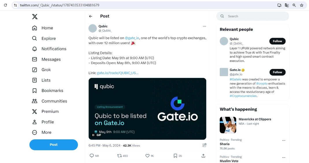 Gate.io将于5月9日上线Qubic(QUBIC)