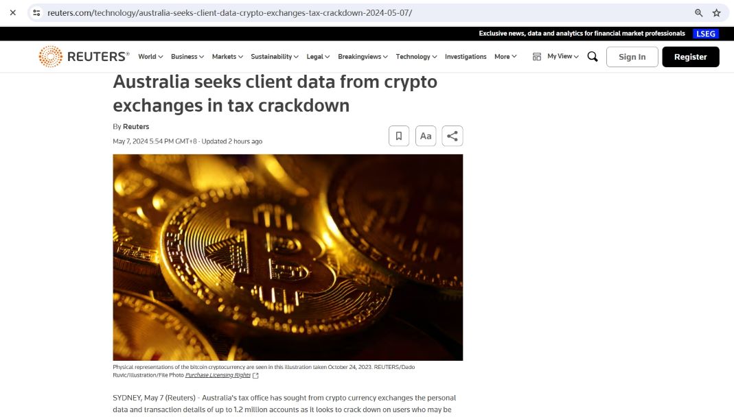 澳大利亚税务局从加密交易所获取120万个账户数据，用于识别税收