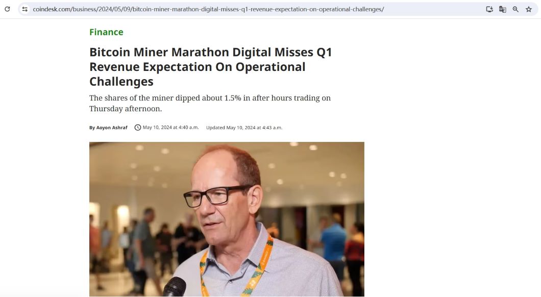 矿企Marathon Digital第一季度开采2,811枚比特币