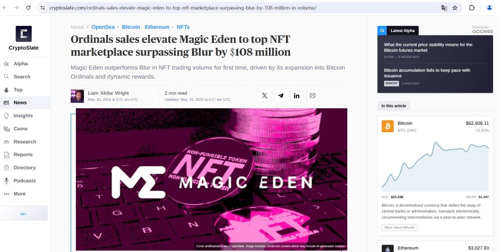 4月Magic Eden交易量超过Blur跃居NFT交易平台之首
