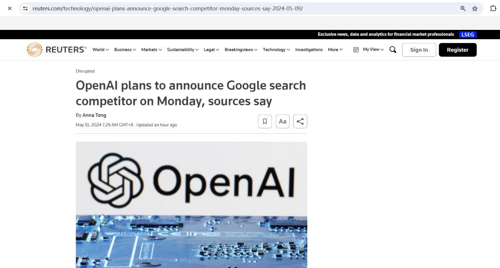 路透社：OpenAI计划下周一公布其人工智能搜索引擎